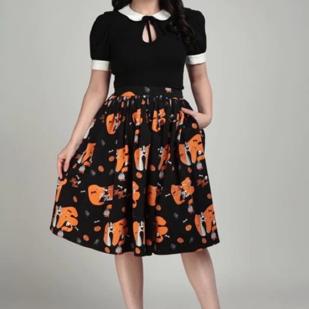 Collectif UK hocus pocus Halloween pinup swing skirt size L (uk14) Vamp print